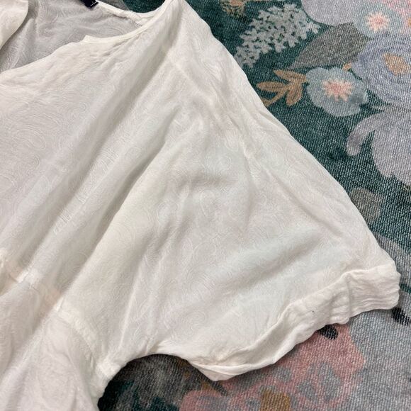 KLD white Flowy Oversized Blouse Large Short Flutter Sleeves Button Up Womens - Picture 7 of 11